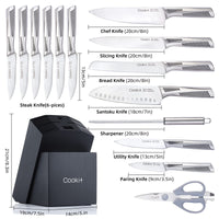 Kitchen Knife Set, 15 Piece Knife Sets with Block, Chef Knives with Non-Slip German Stainless Steel Hollow Handle Cutlery Set with Multifunctional Scissors Knife Sharpener  Amazon Platform Banned